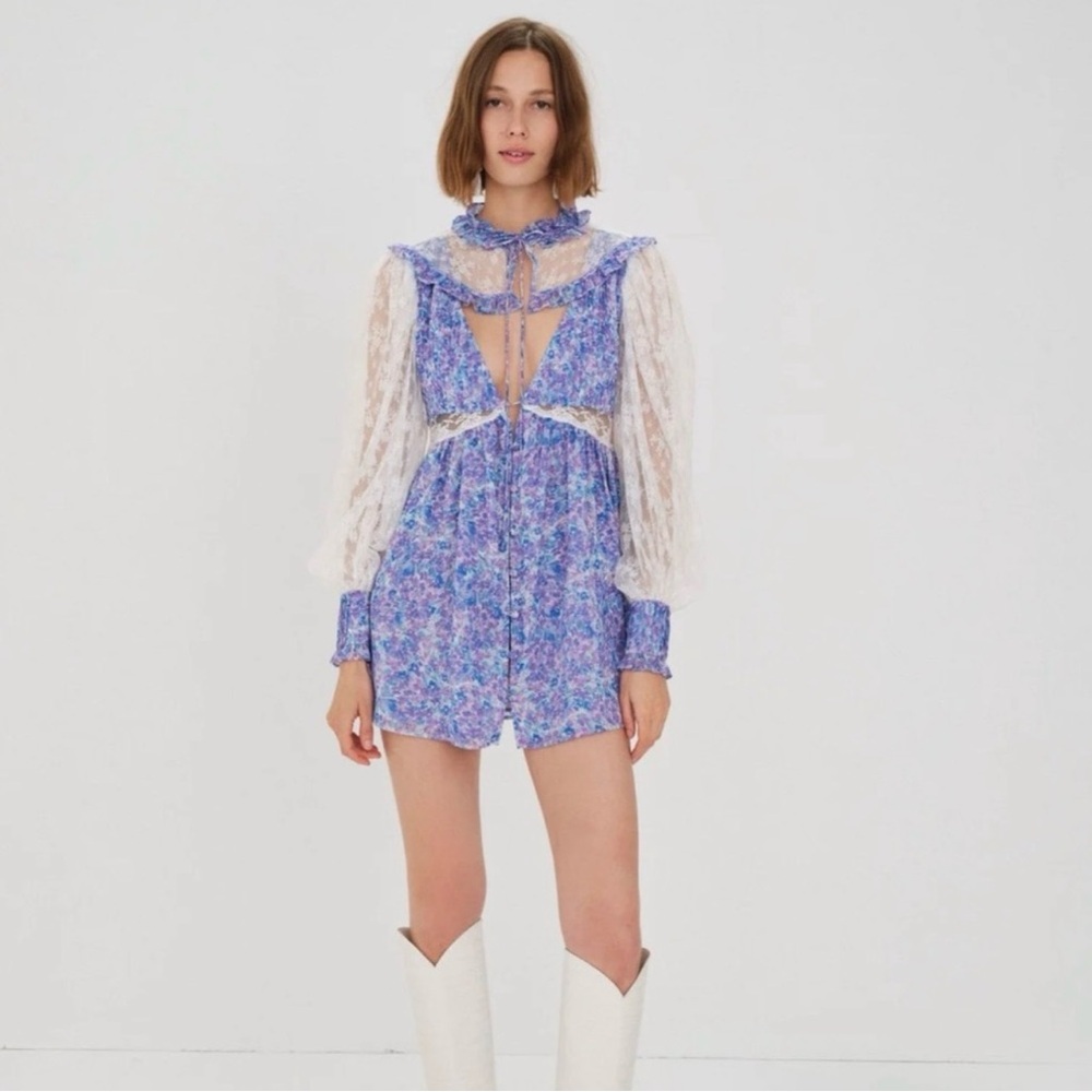 For Love And Lemons Blue and White Mini Dress